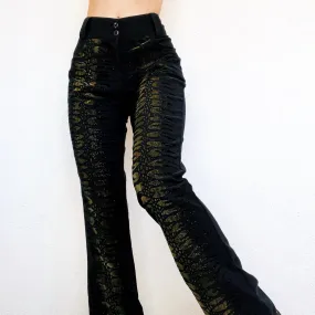 90s Sparkly Black Snakeskin Pants