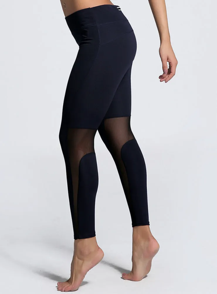 Black Slim Leggings Women Mesh Splicing Legging