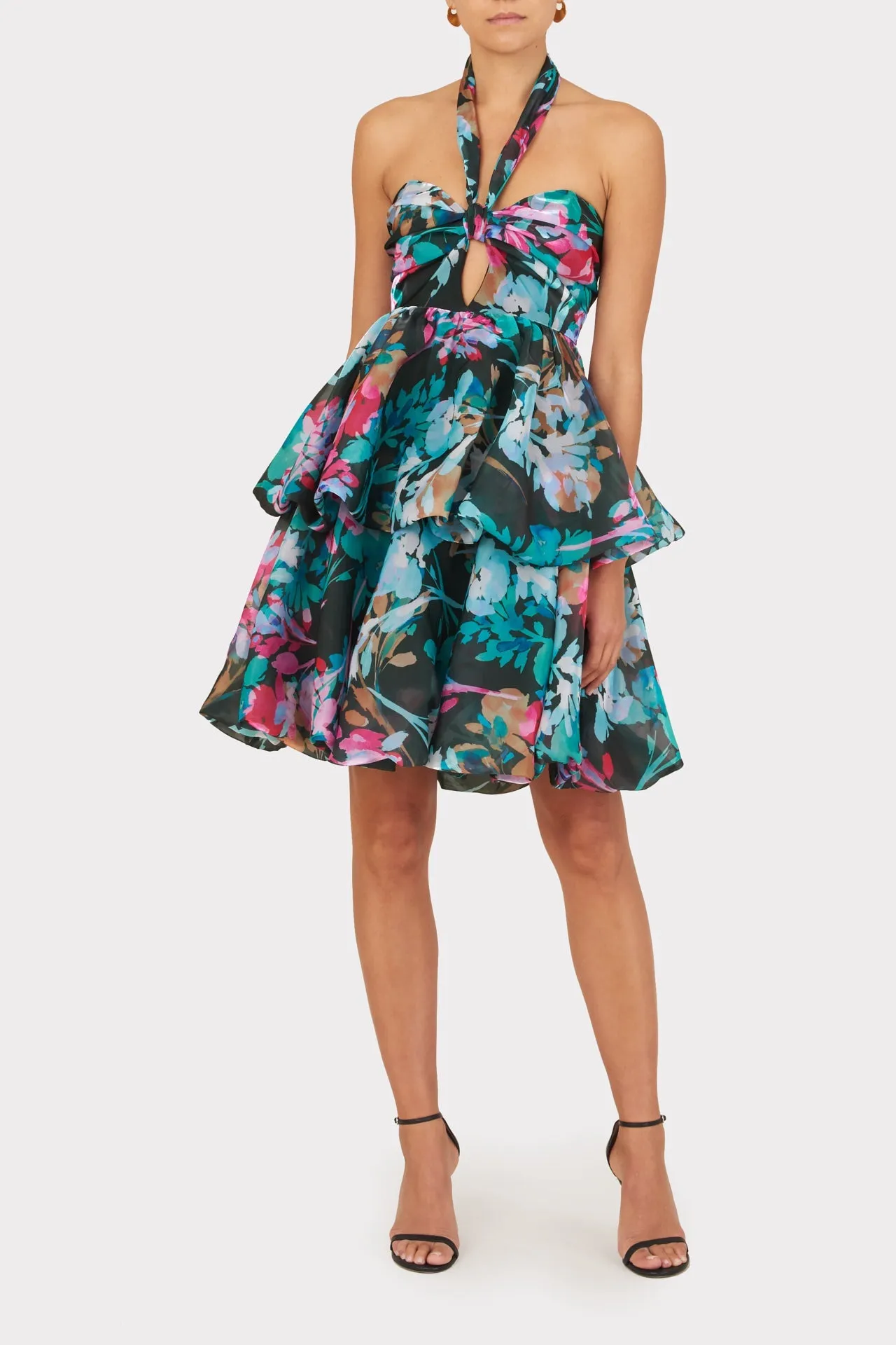 Louisa Neon Floral Silk Orgnza Dress