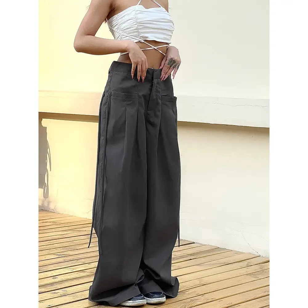 Plain Wide Leg High Waist Baggy Pants