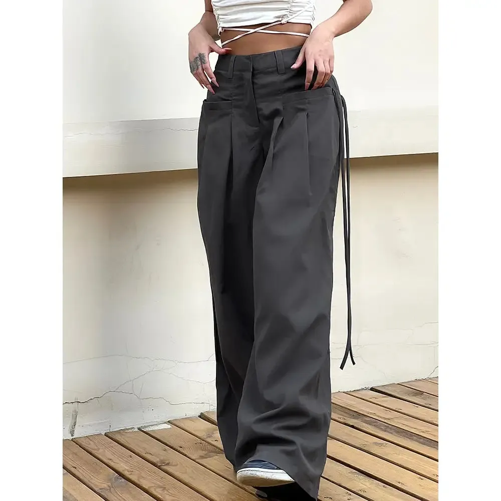 Plain Wide Leg High Waist Baggy Pants