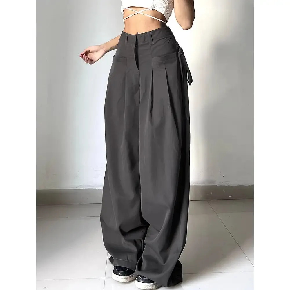 Plain Wide Leg High Waist Baggy Pants