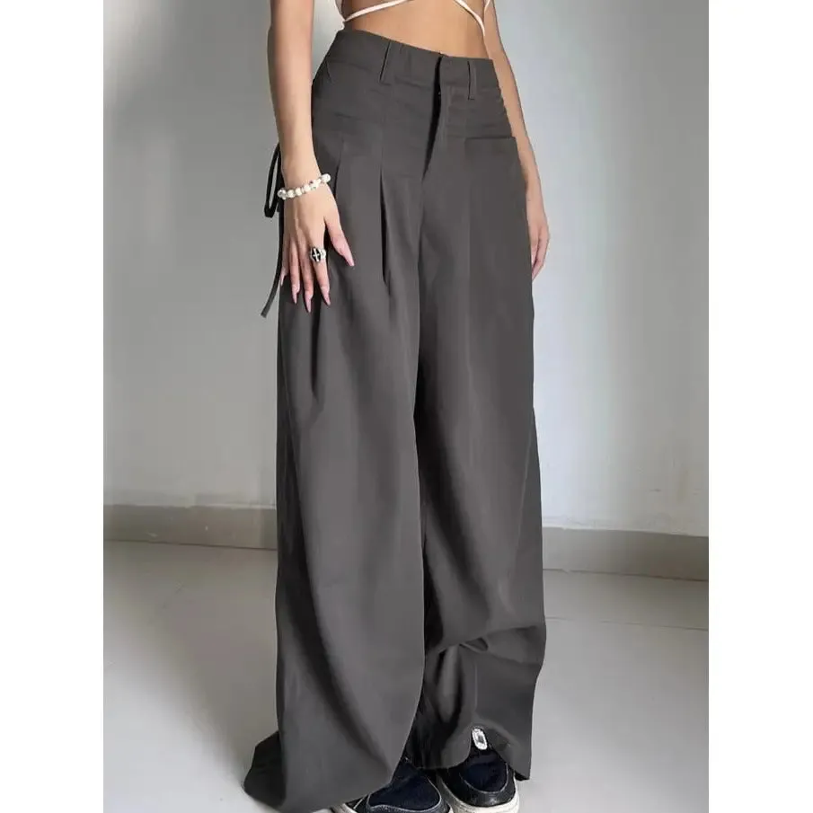 Plain Wide Leg High Waist Baggy Pants