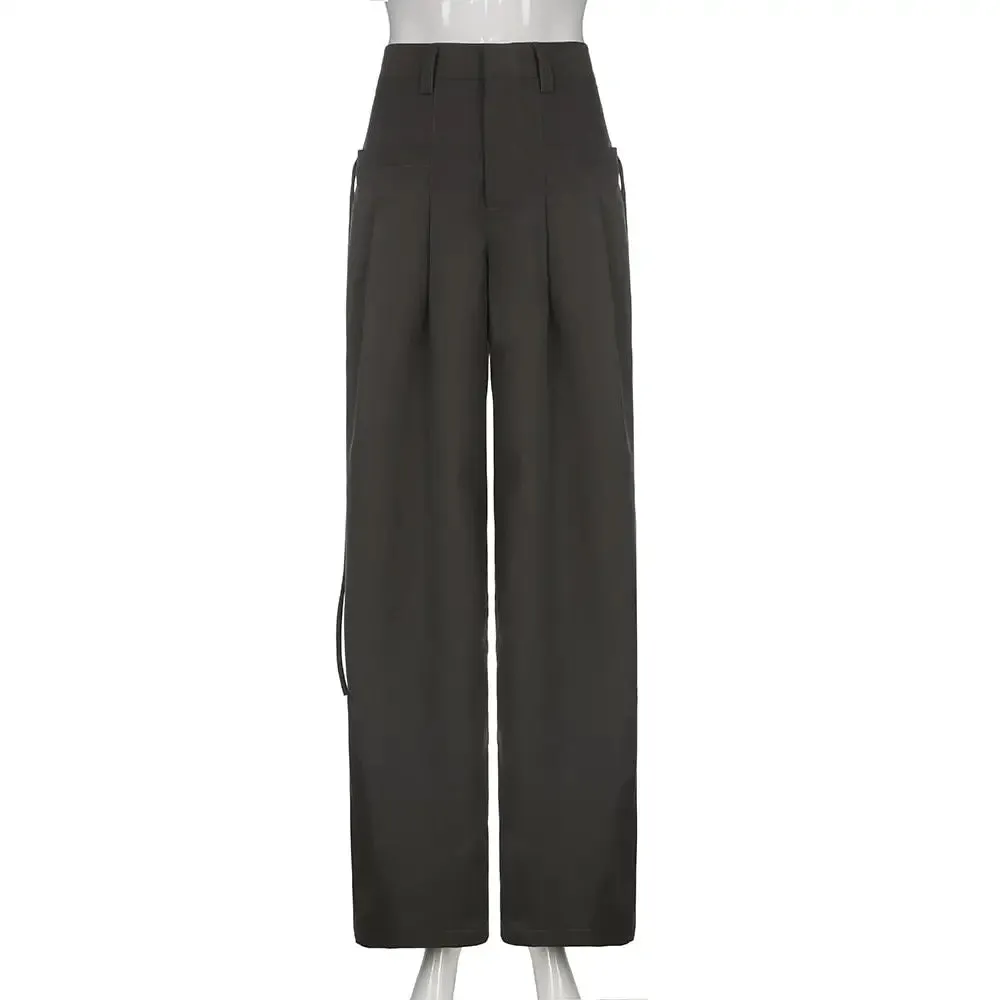 Plain Wide Leg High Waist Baggy Pants