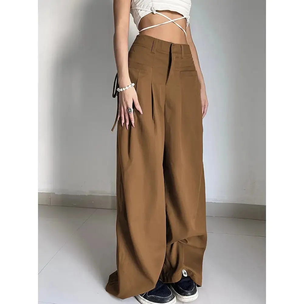 Plain Wide Leg High Waist Baggy Pants