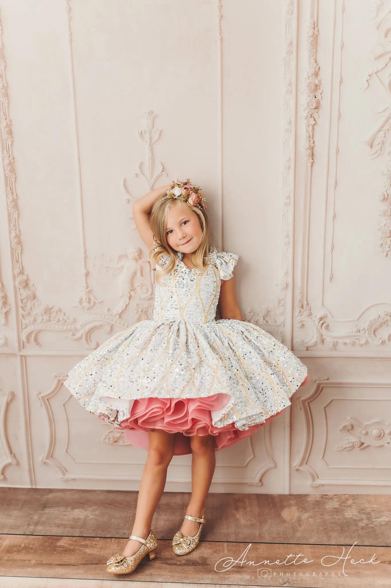 "Sweetheart Dance" - White Petal Length Dress  ( 6 Year - Petite 7 Year)