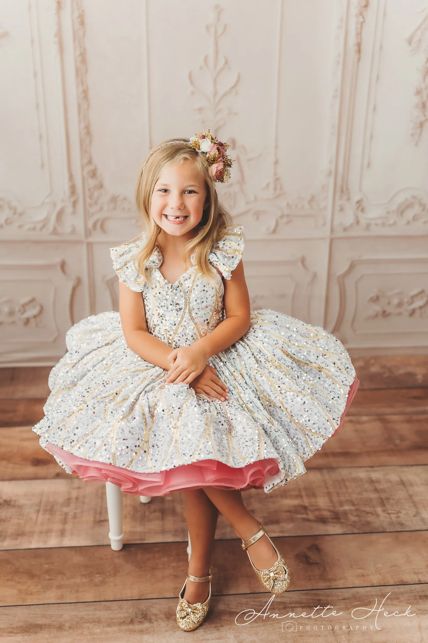 "Sweetheart Dance" - White Petal Length Dress  ( 6 Year - Petite 7 Year)