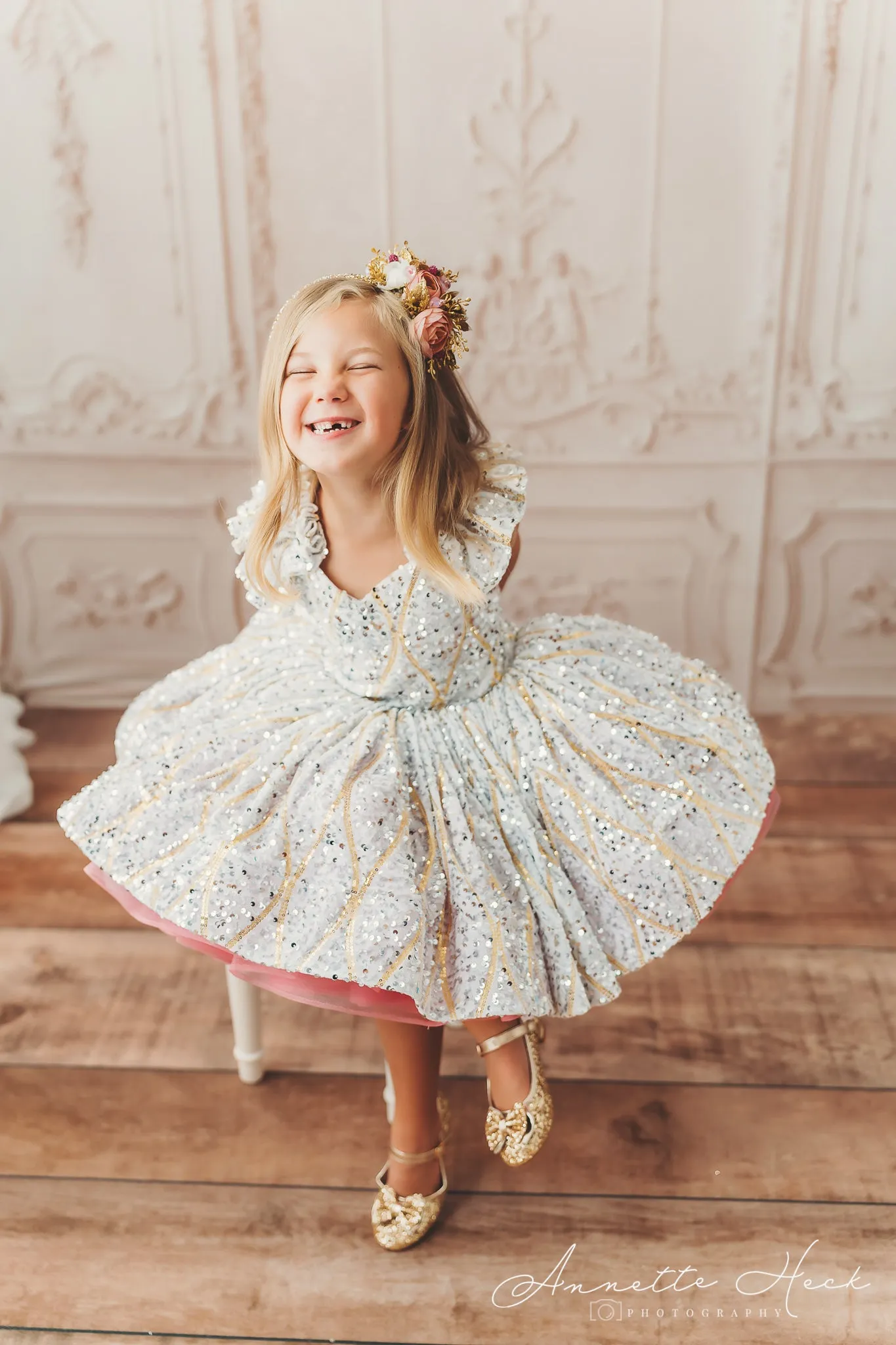 "Sweetheart Dance" - White Petal Length Dress  ( 6 Year - Petite 7 Year)