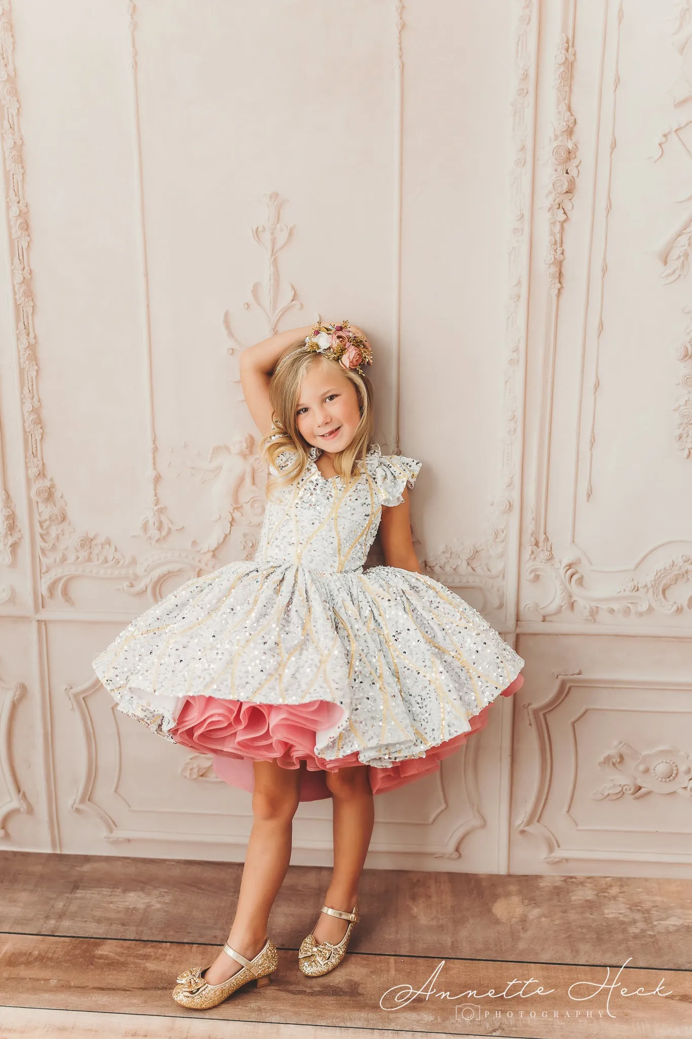 "Sweetheart Dance" - White Petal Length Dress  ( 6 Year - Petite 7 Year)