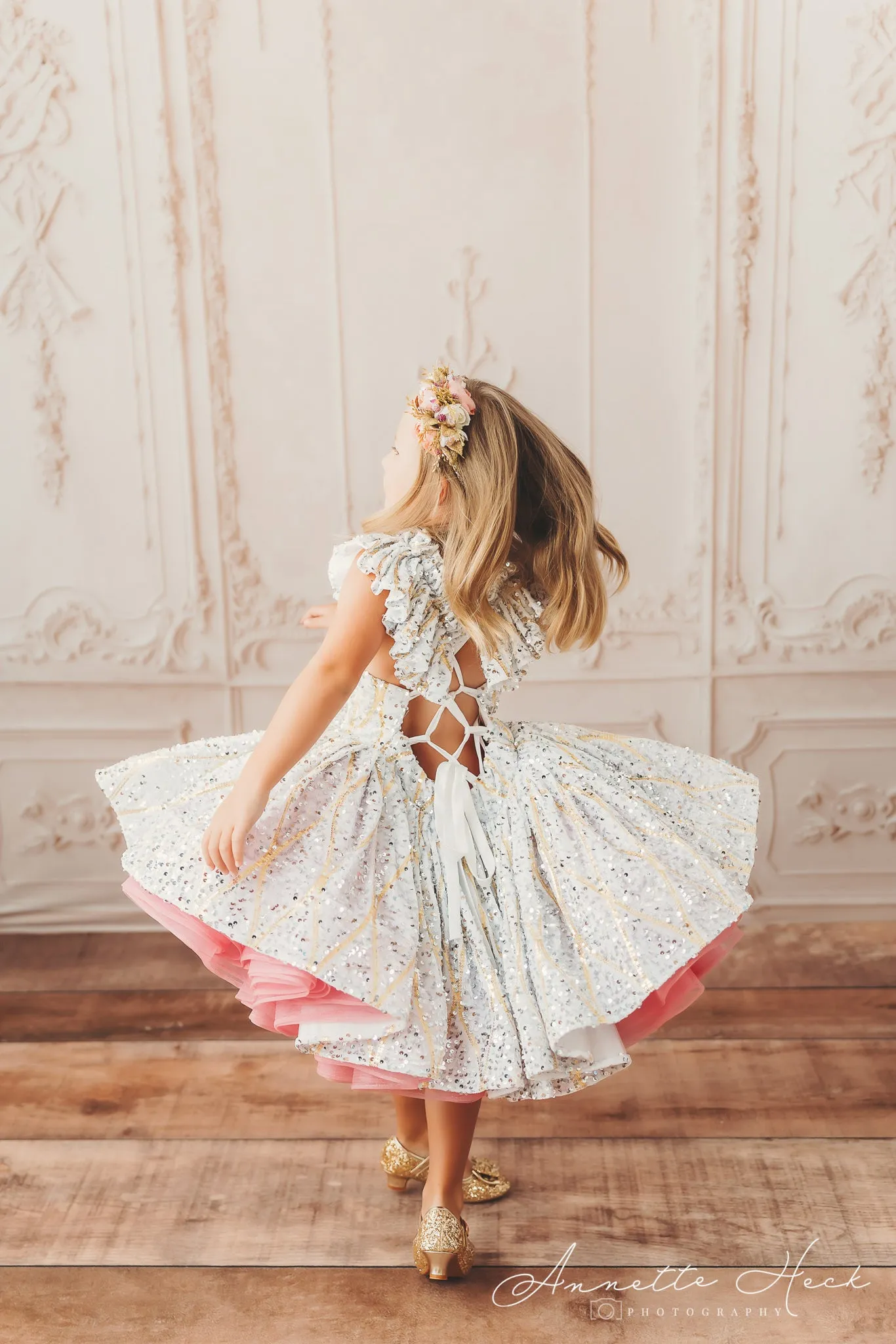 "Sweetheart Dance" - White Petal Length Dress  ( 6 Year - Petite 7 Year)
