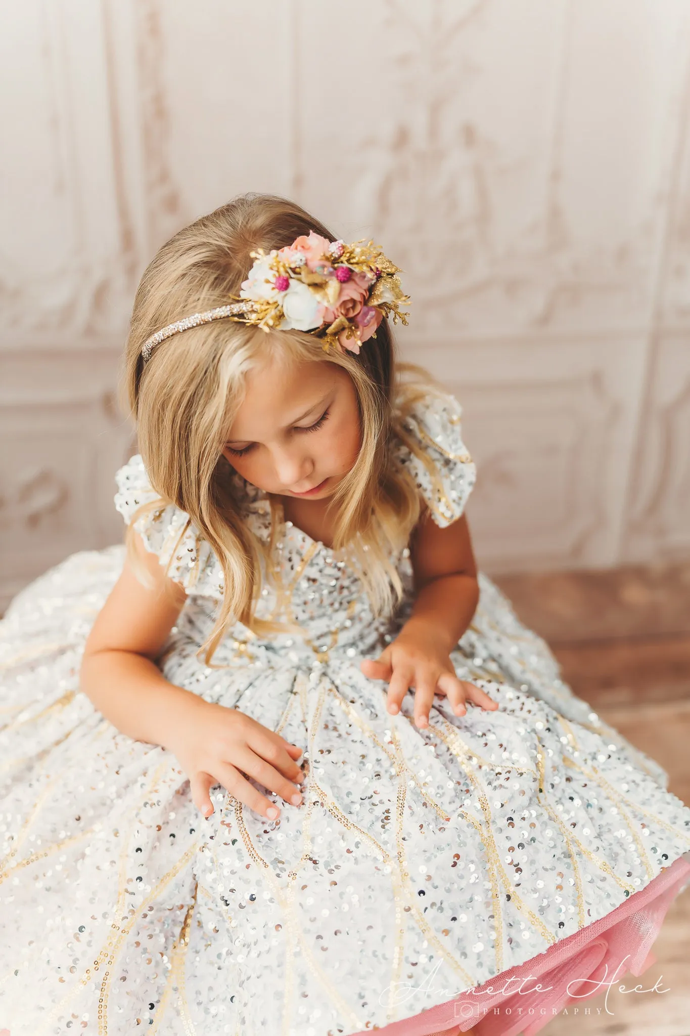 "Sweetheart Dance" - White Petal Length Dress  ( 6 Year - Petite 7 Year)