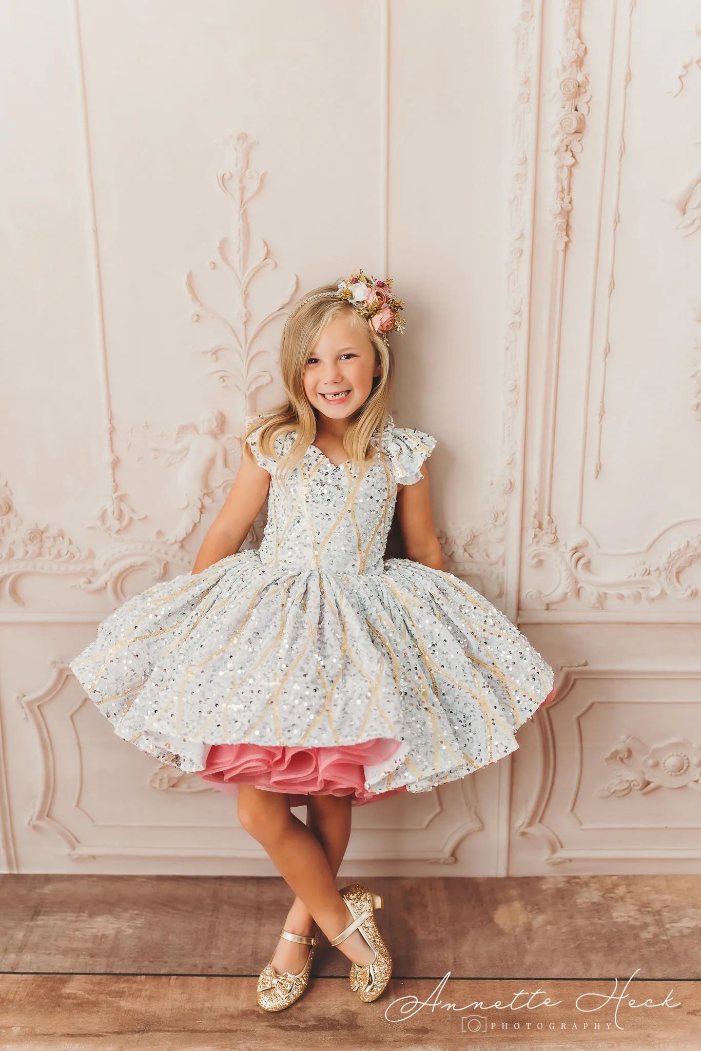 "Sweetheart Dance" - White Petal Length Dress  ( 6 Year - Petite 7 Year)