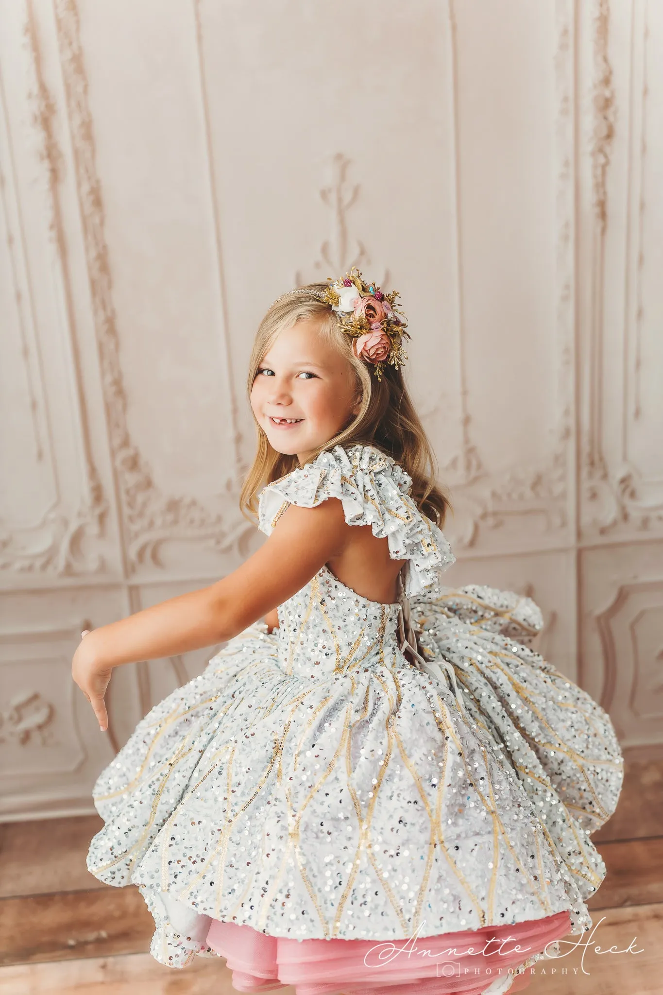 "Sweetheart Dance" - White Petal Length Dress  ( 6 Year - Petite 7 Year)