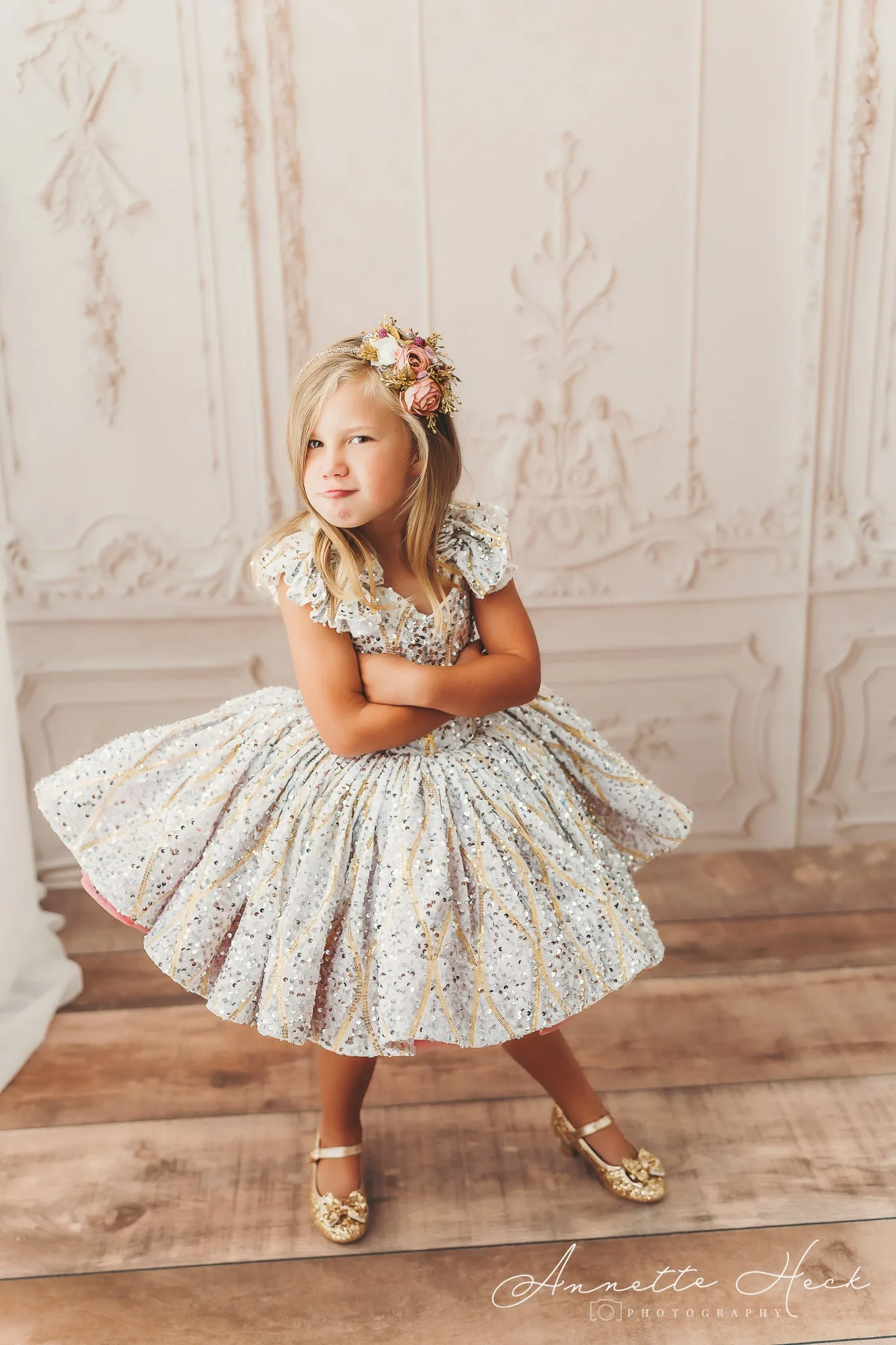 "Sweetheart Dance" - White Petal Length Dress  ( 6 Year - Petite 7 Year)