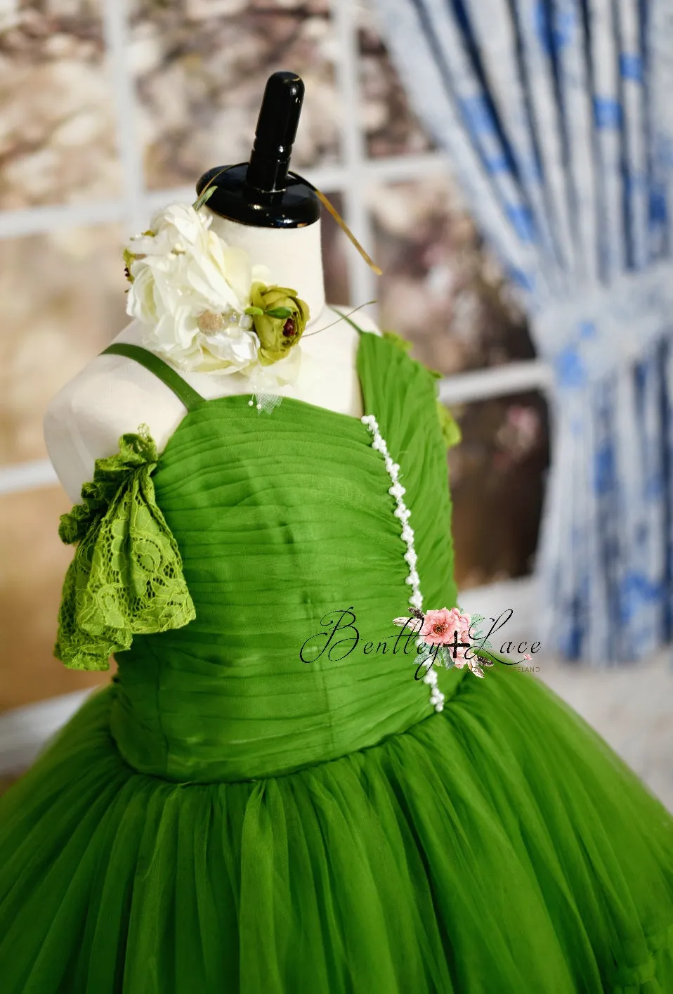 RETIRED RENTAL EUC "Frenchie" -  Mossy Green- Floor Length ( 10 Year - Petite 13 Year)