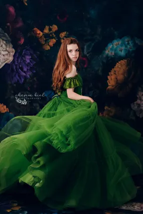RETIRED RENTAL EUC "Frenchie" -  Mossy Green- Floor Length ( 10 Year - Petite 13 Year)