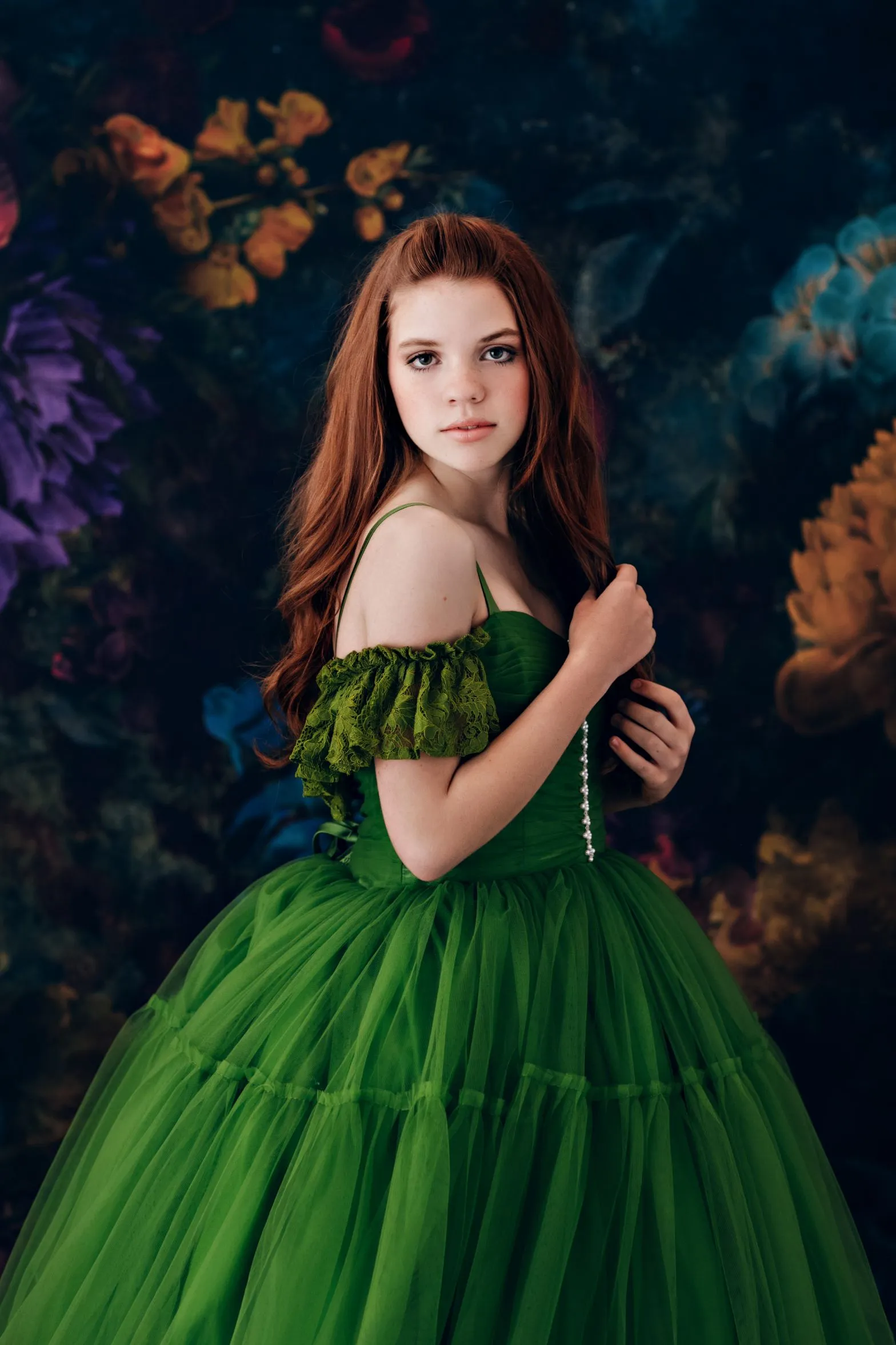 RETIRED RENTAL EUC "Frenchie" -  Mossy Green- Floor Length ( 10 Year - Petite 13 Year)