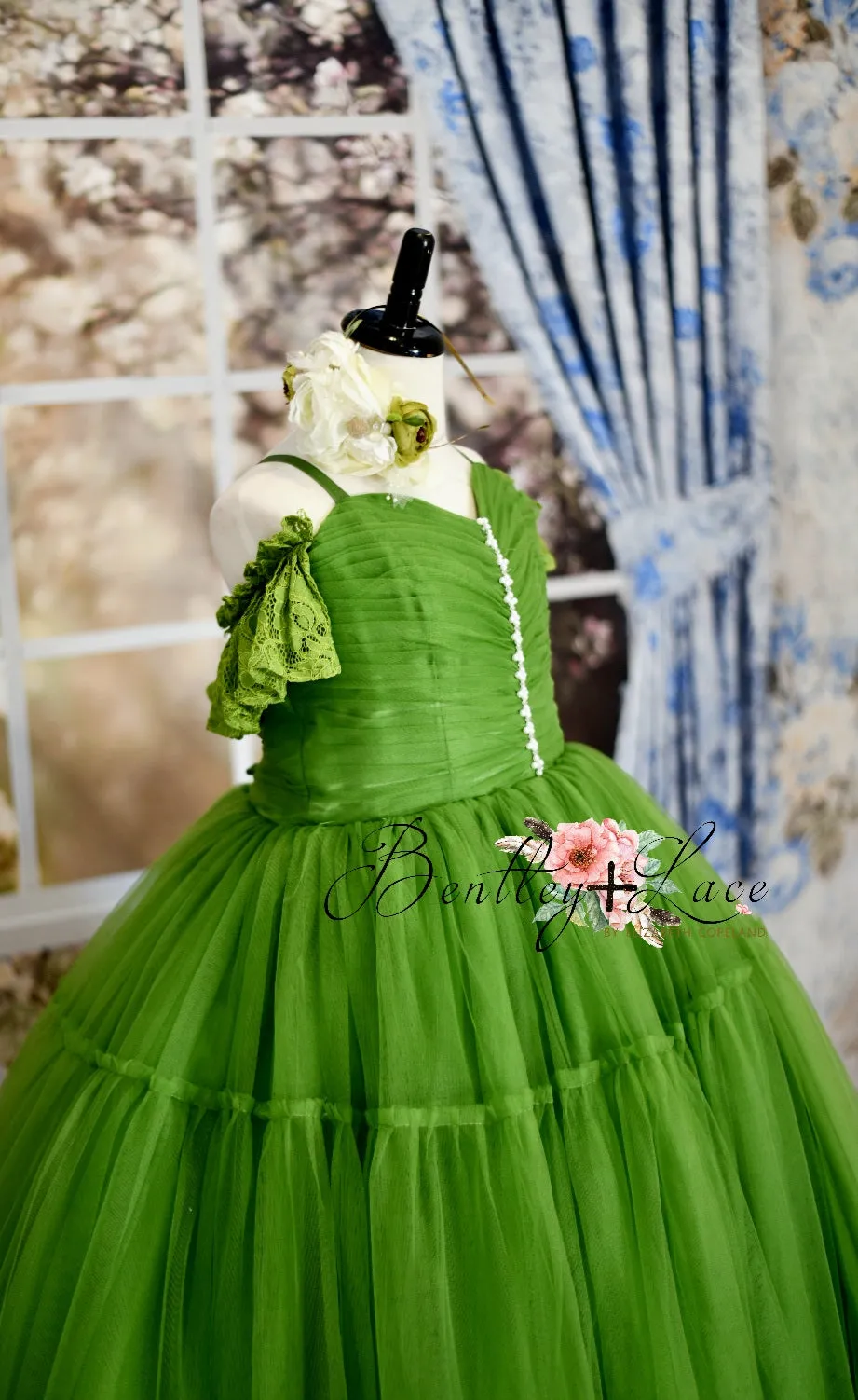 RETIRED RENTAL EUC "Frenchie" -  Mossy Green- Floor Length ( 10 Year - Petite 13 Year)