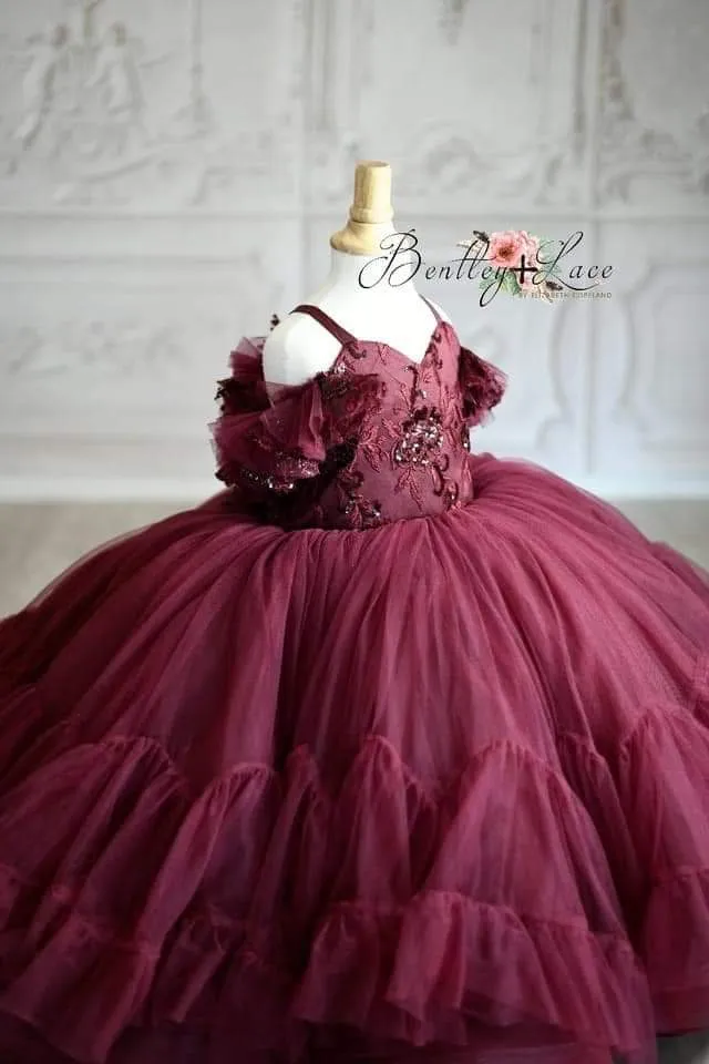 retired rental live sale "Evangeline" -  Burgundy - Toddler Floor Length ( 3 Year - Petite 4 Year)