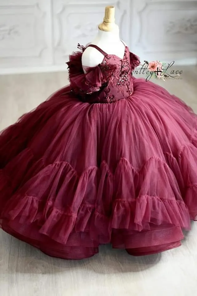 retired rental live sale "Evangeline" -  Burgundy - Toddler Floor Length ( 3 Year - Petite 4 Year)