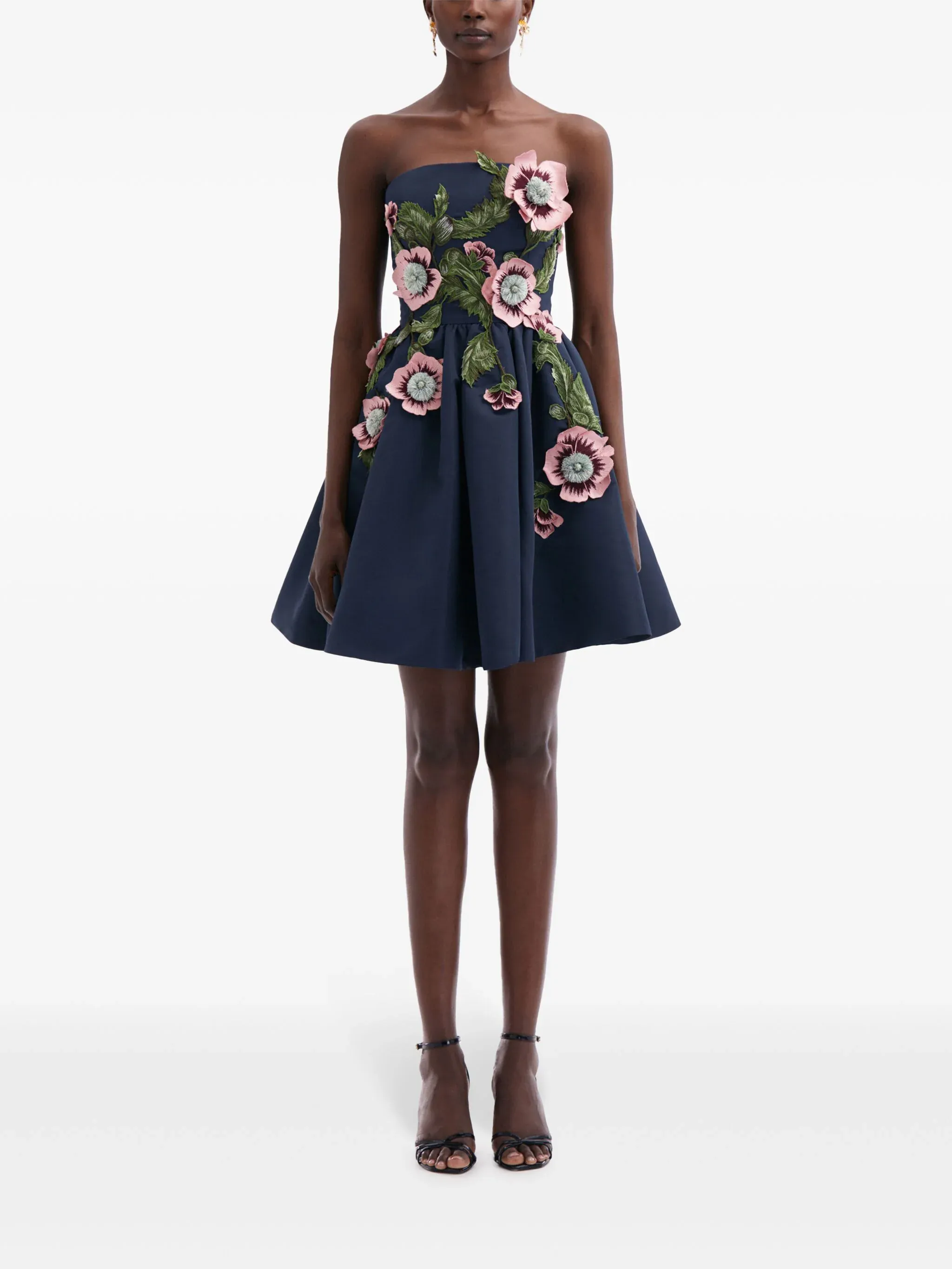 Strapless Hibiscus Embroidered Cocktail Dress