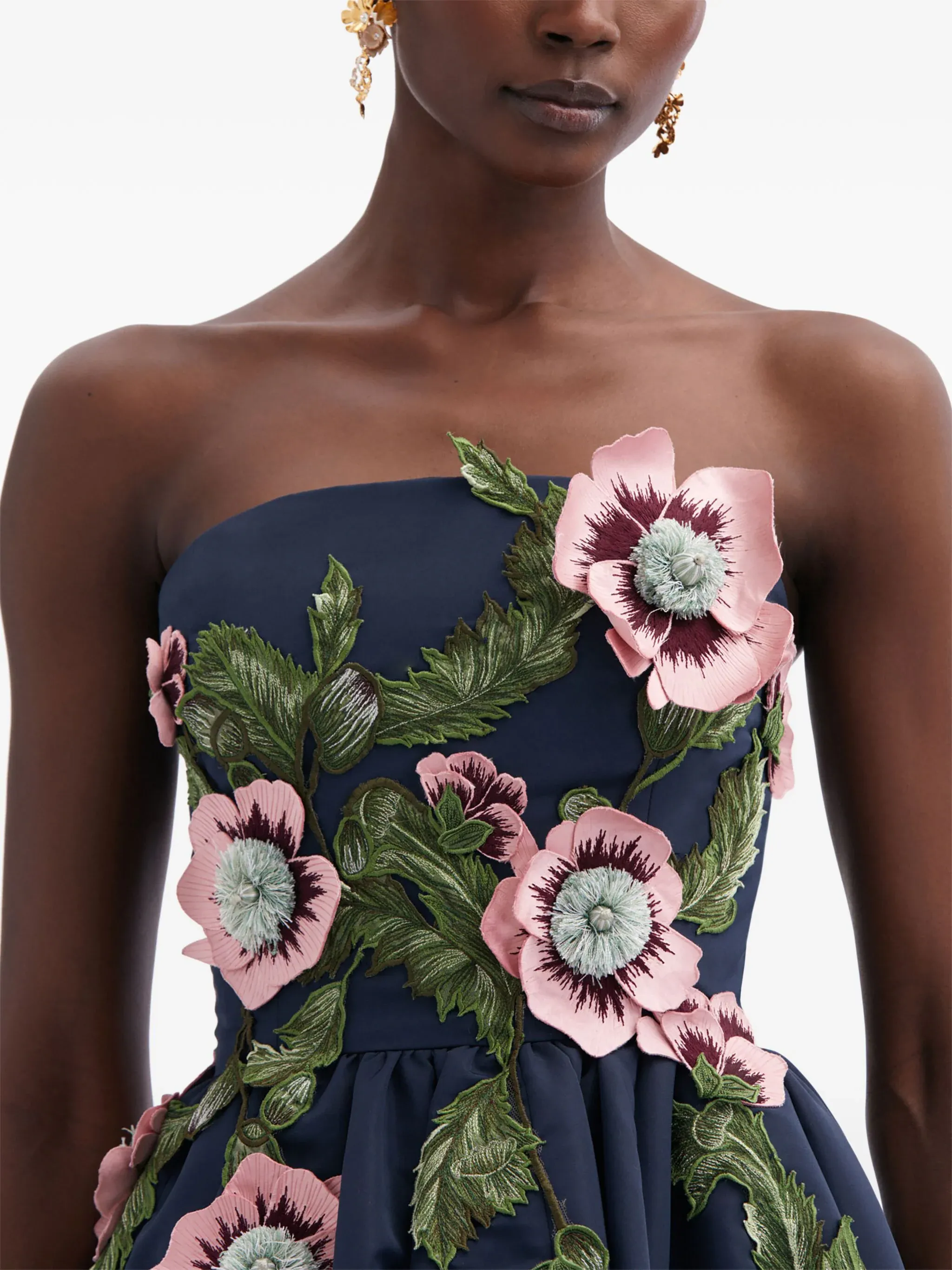 Strapless Hibiscus Embroidered Cocktail Dress