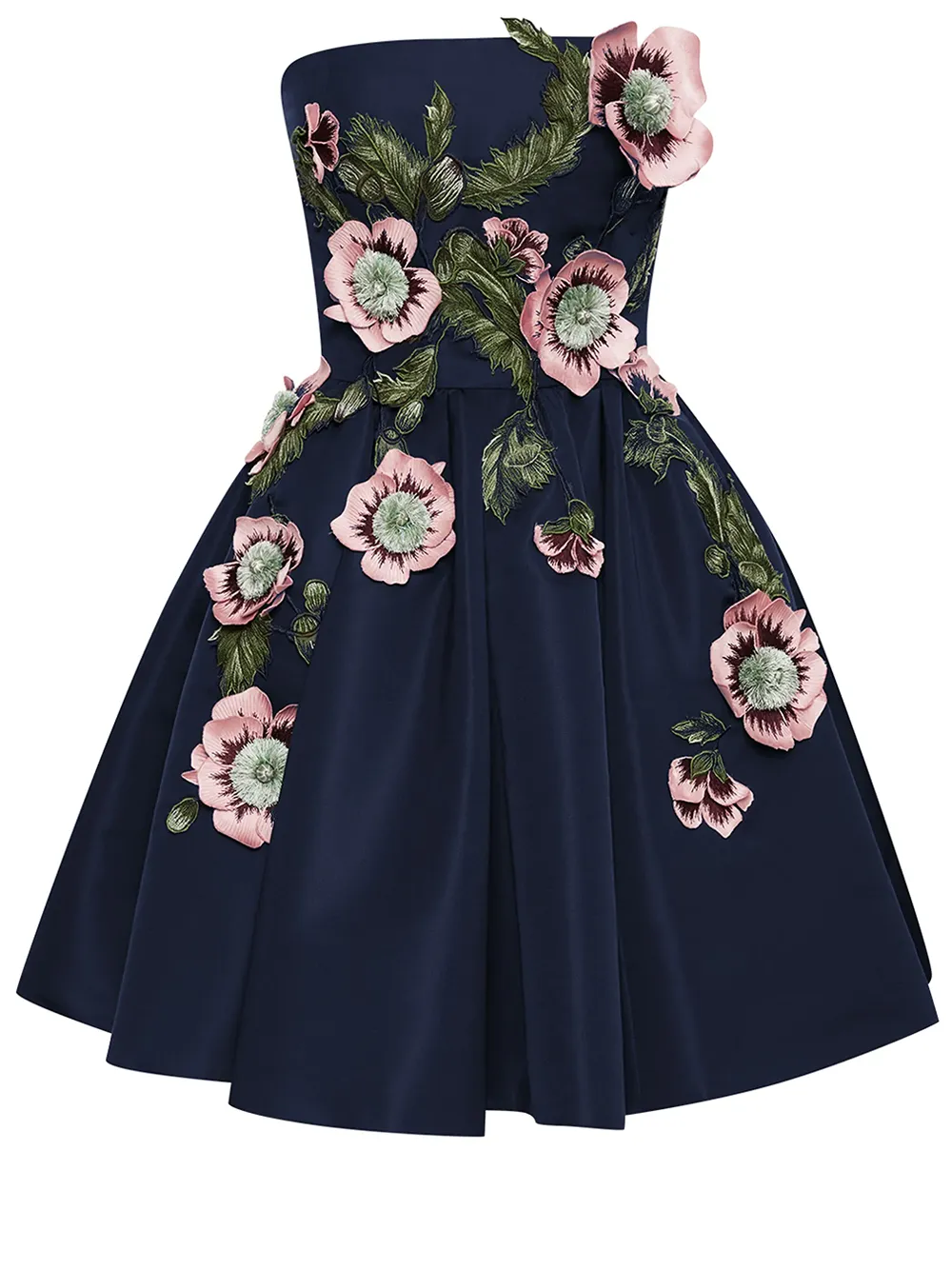 Strapless Hibiscus Embroidered Cocktail Dress