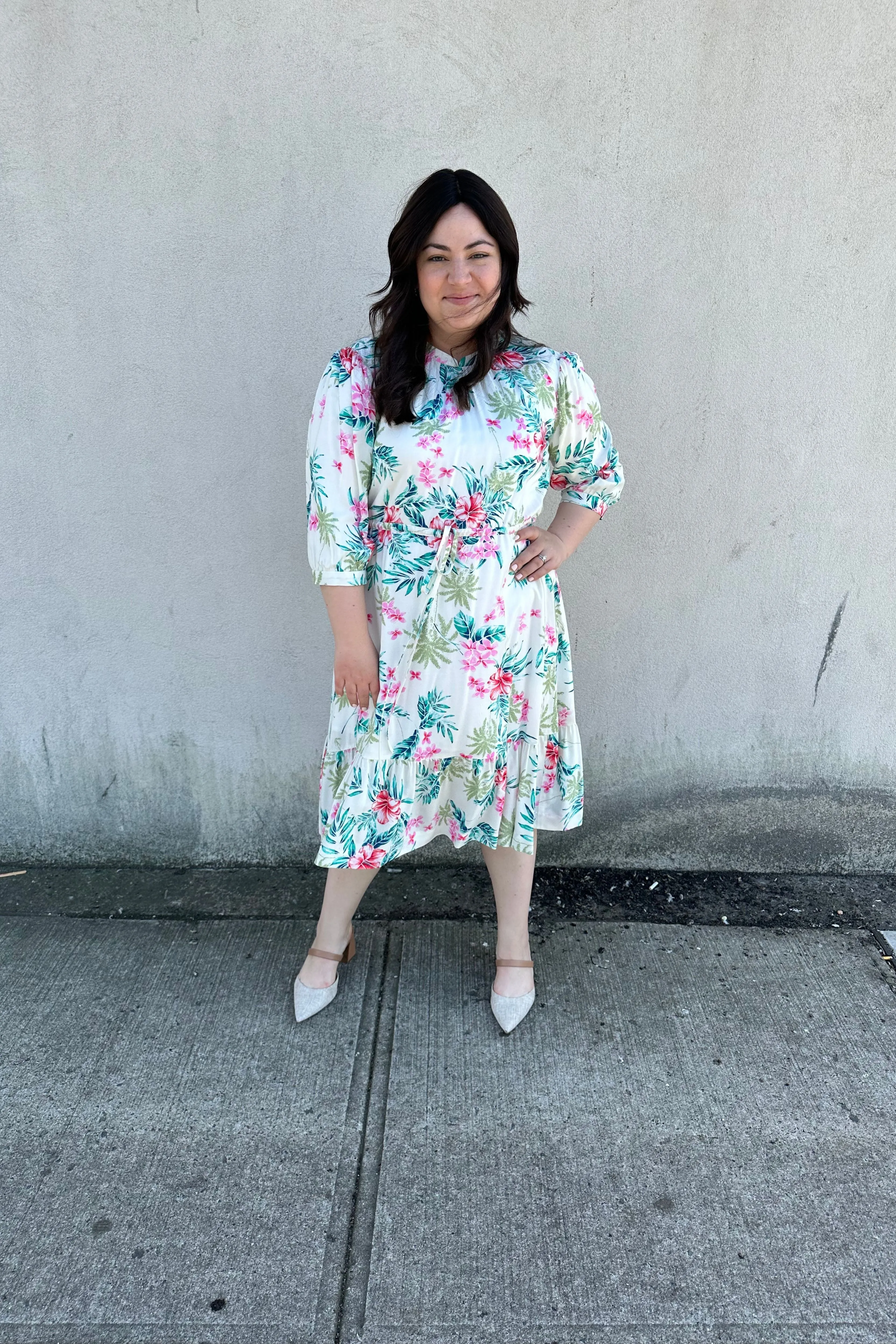 The Drawstring Dress (Ivory Floral)
