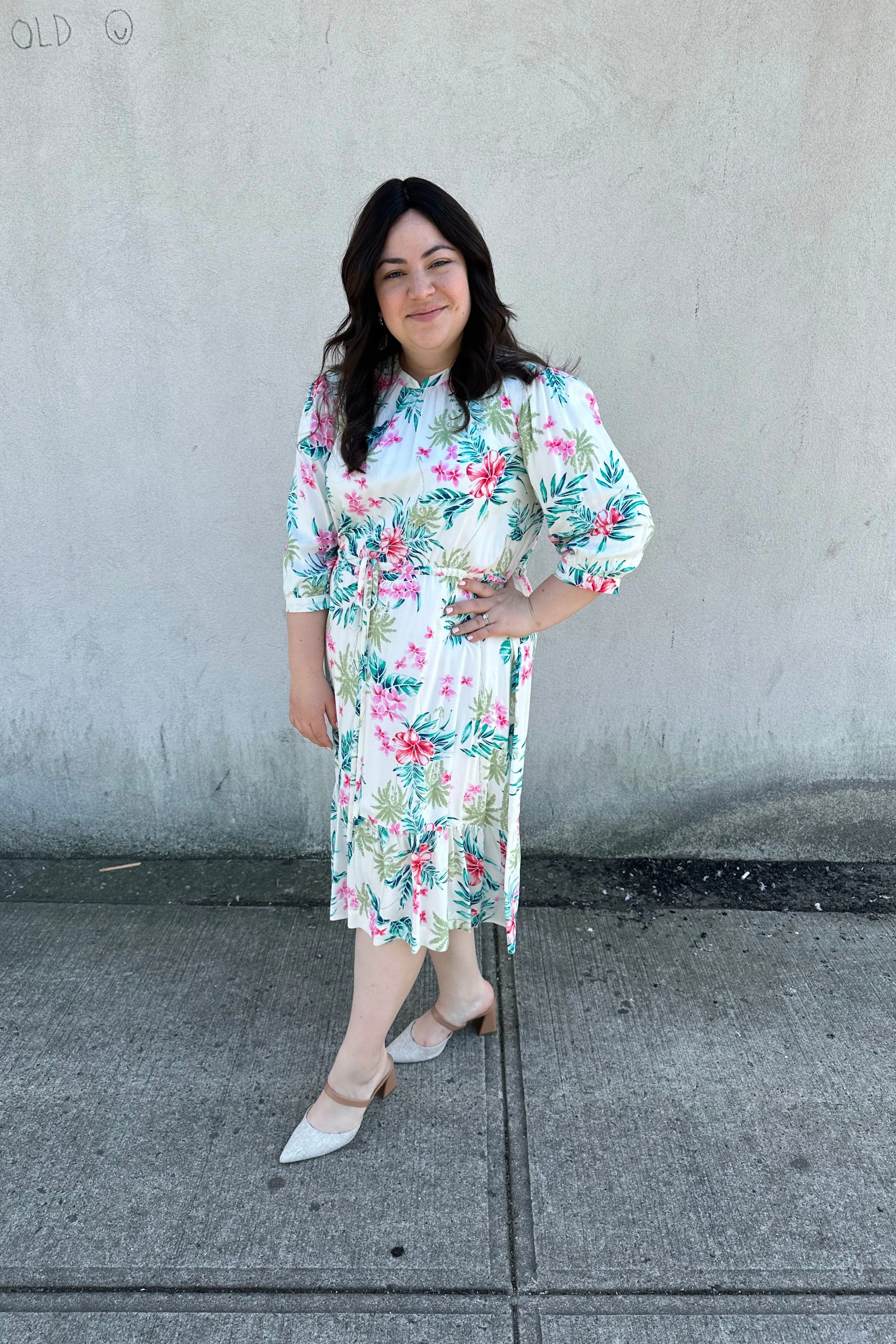 The Drawstring Dress (Ivory Floral)