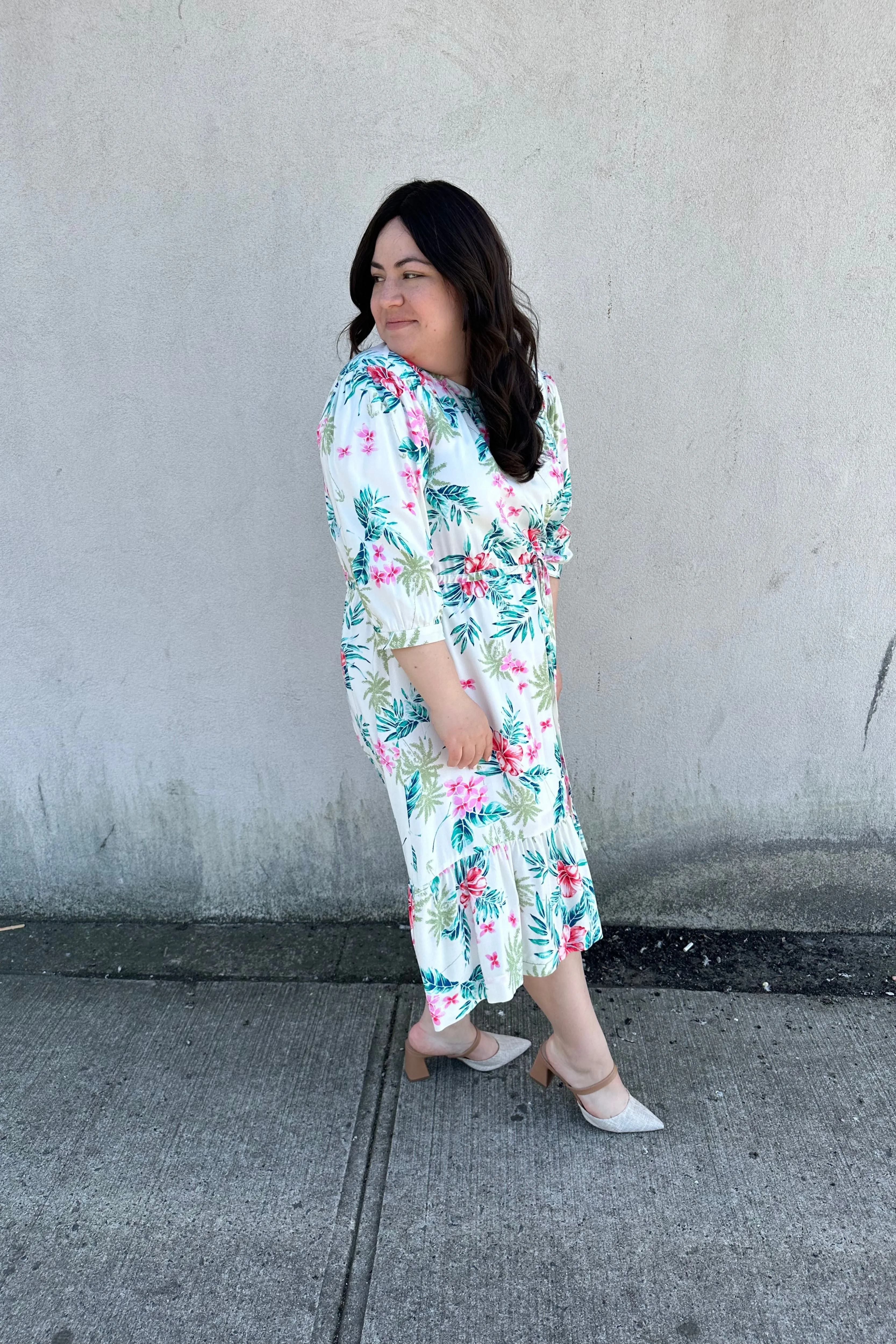 The Drawstring Dress (Ivory Floral)