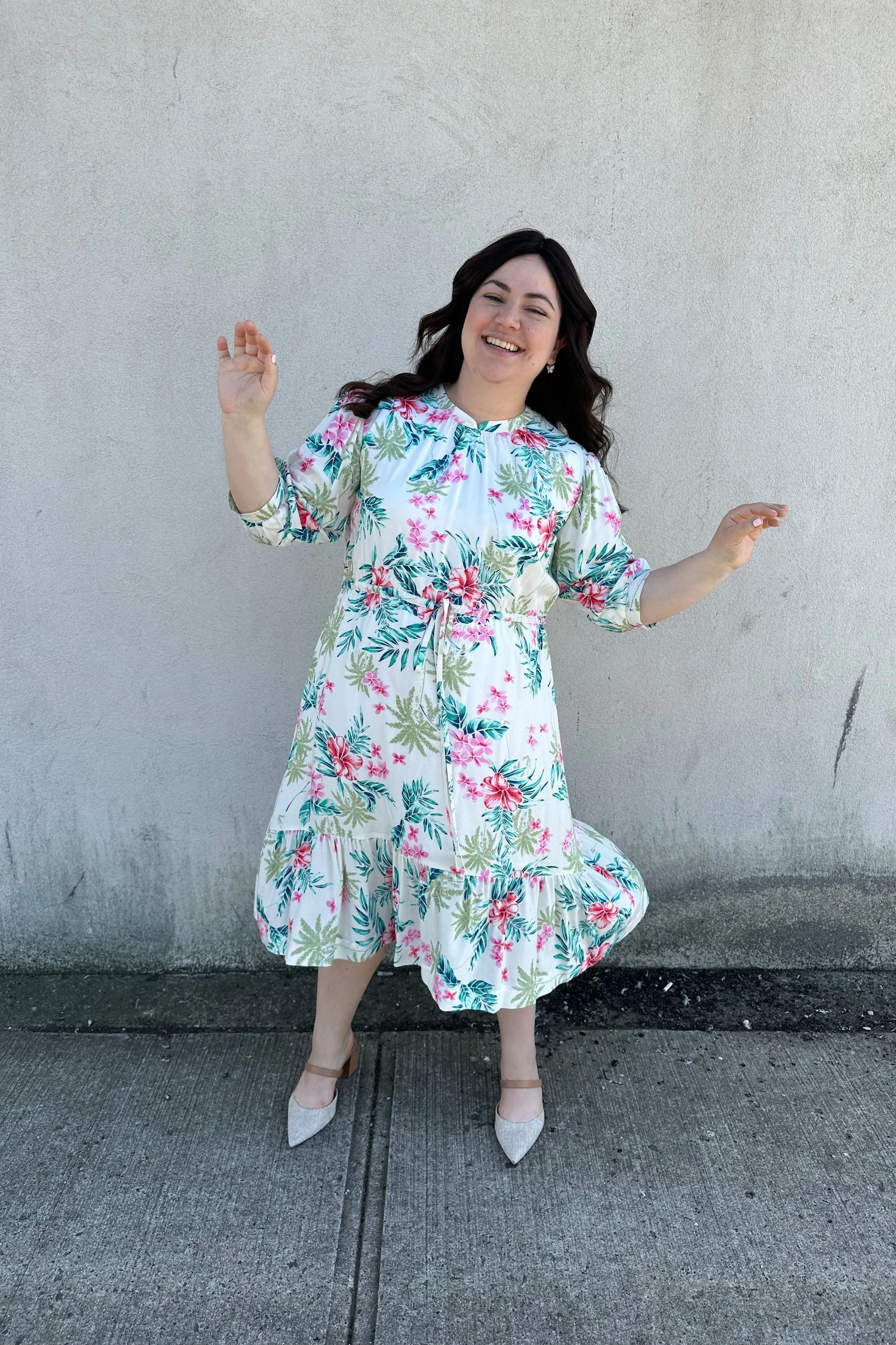 The Drawstring Dress (Ivory Floral)