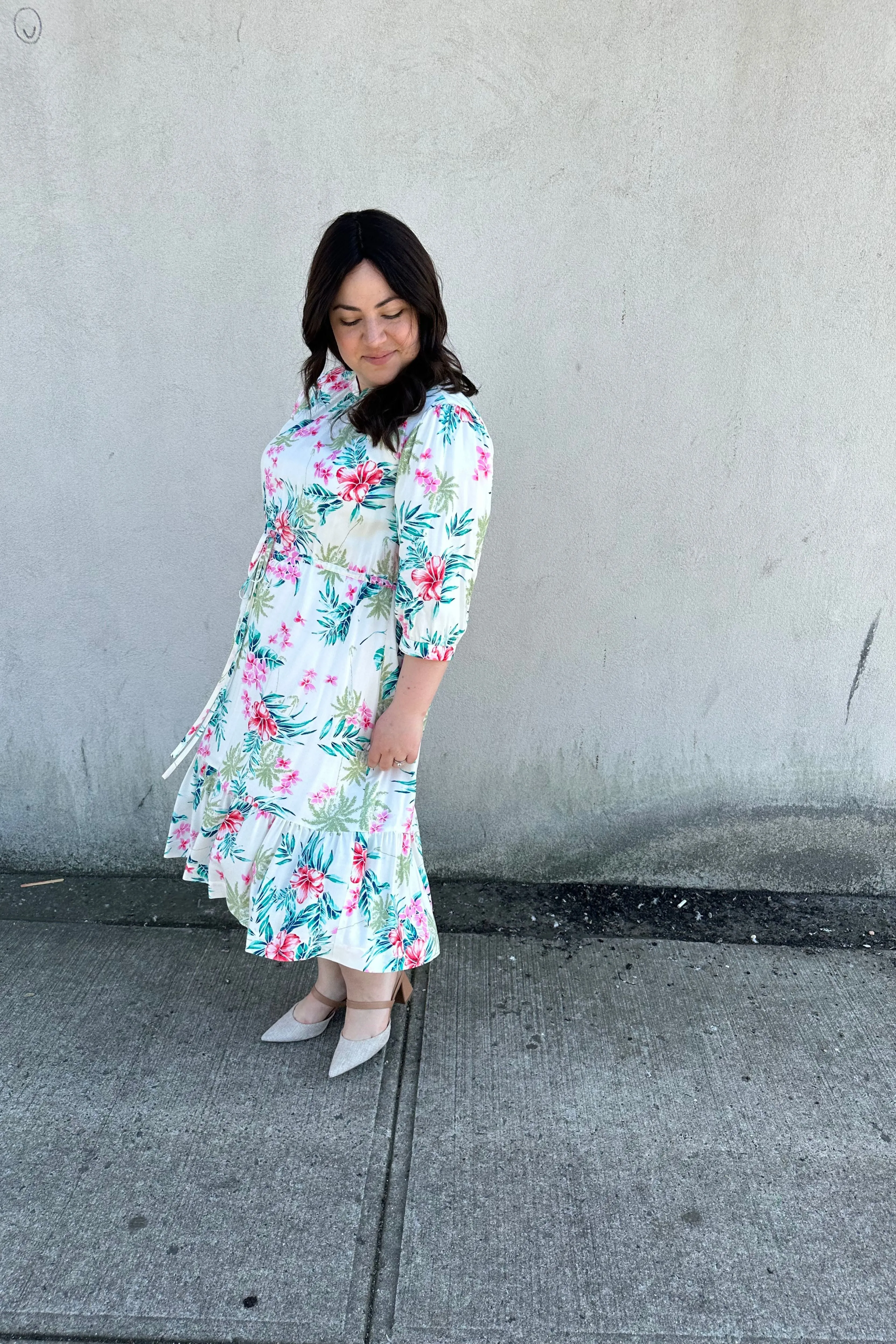 The Drawstring Dress (Ivory Floral)