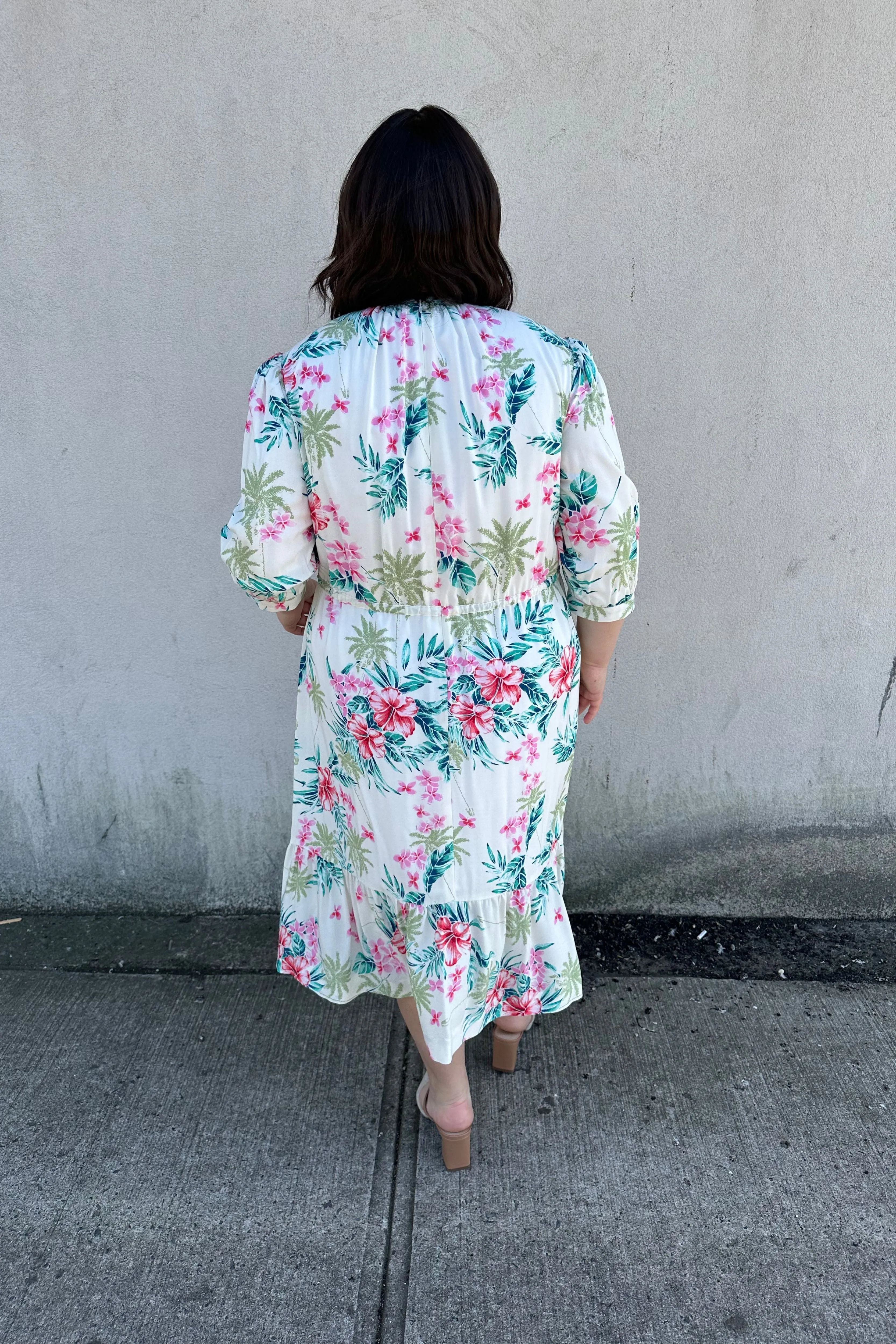 The Drawstring Dress (Ivory Floral)